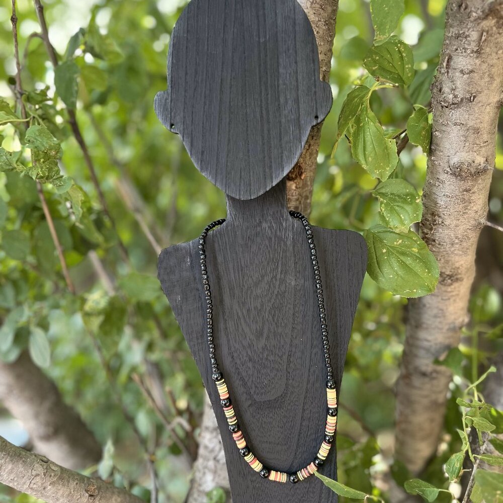 Authentic West African Handmade Black & Yellow Bead Necklace